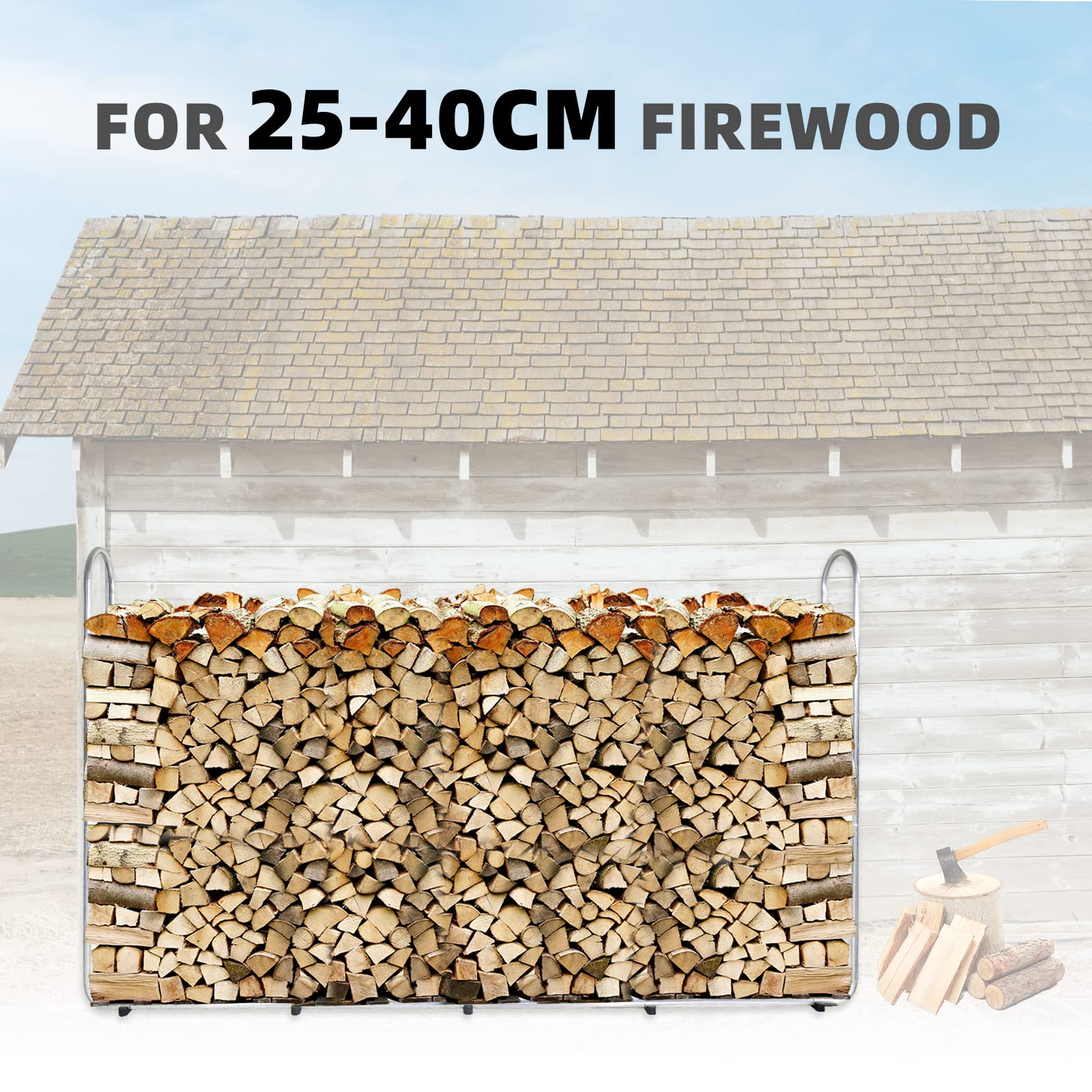 CCLIFE Range-bûches métal avec bâche bois 25-40 cm