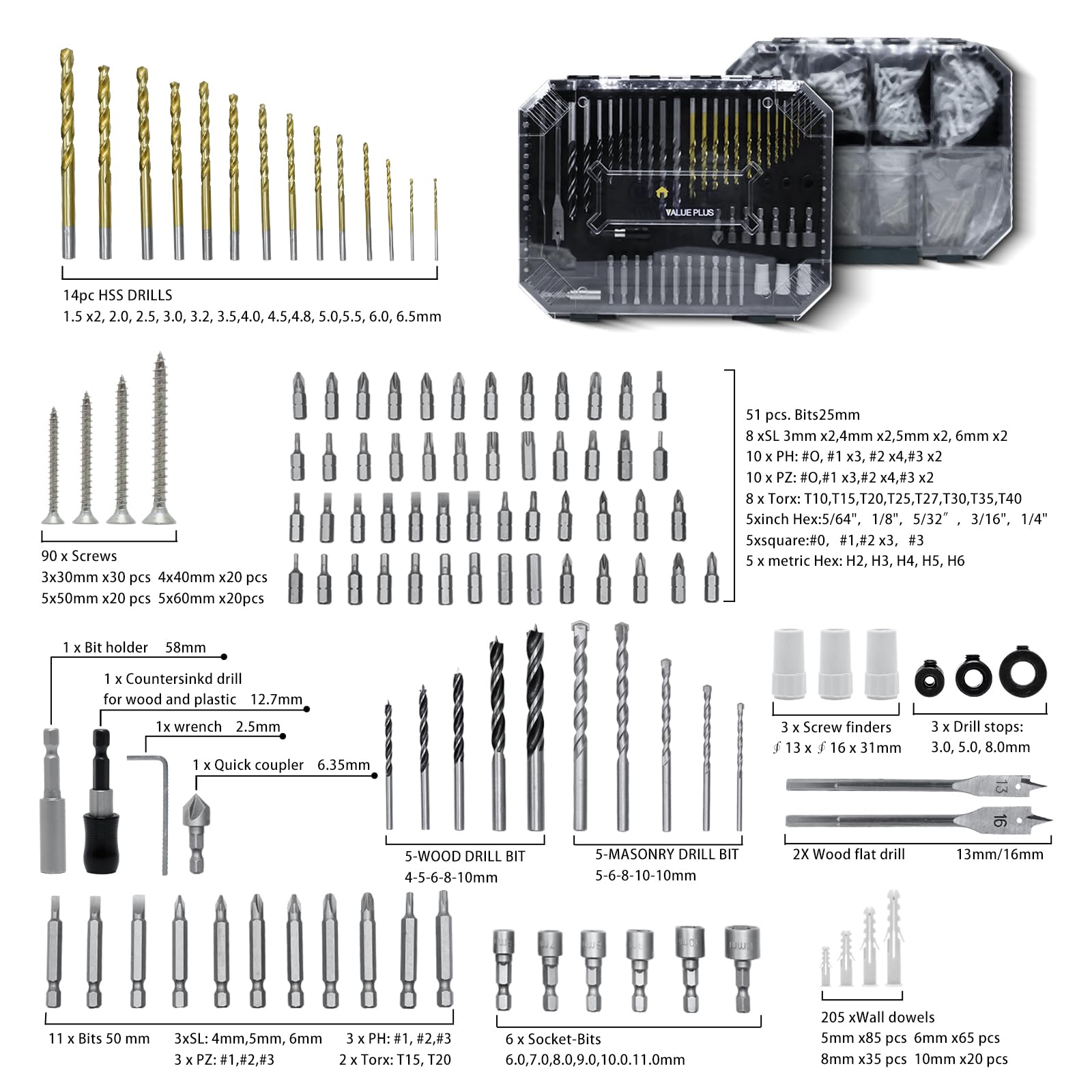 CCLIFE DIY Tools Coffret Forets 400 Pièces HSS Titane