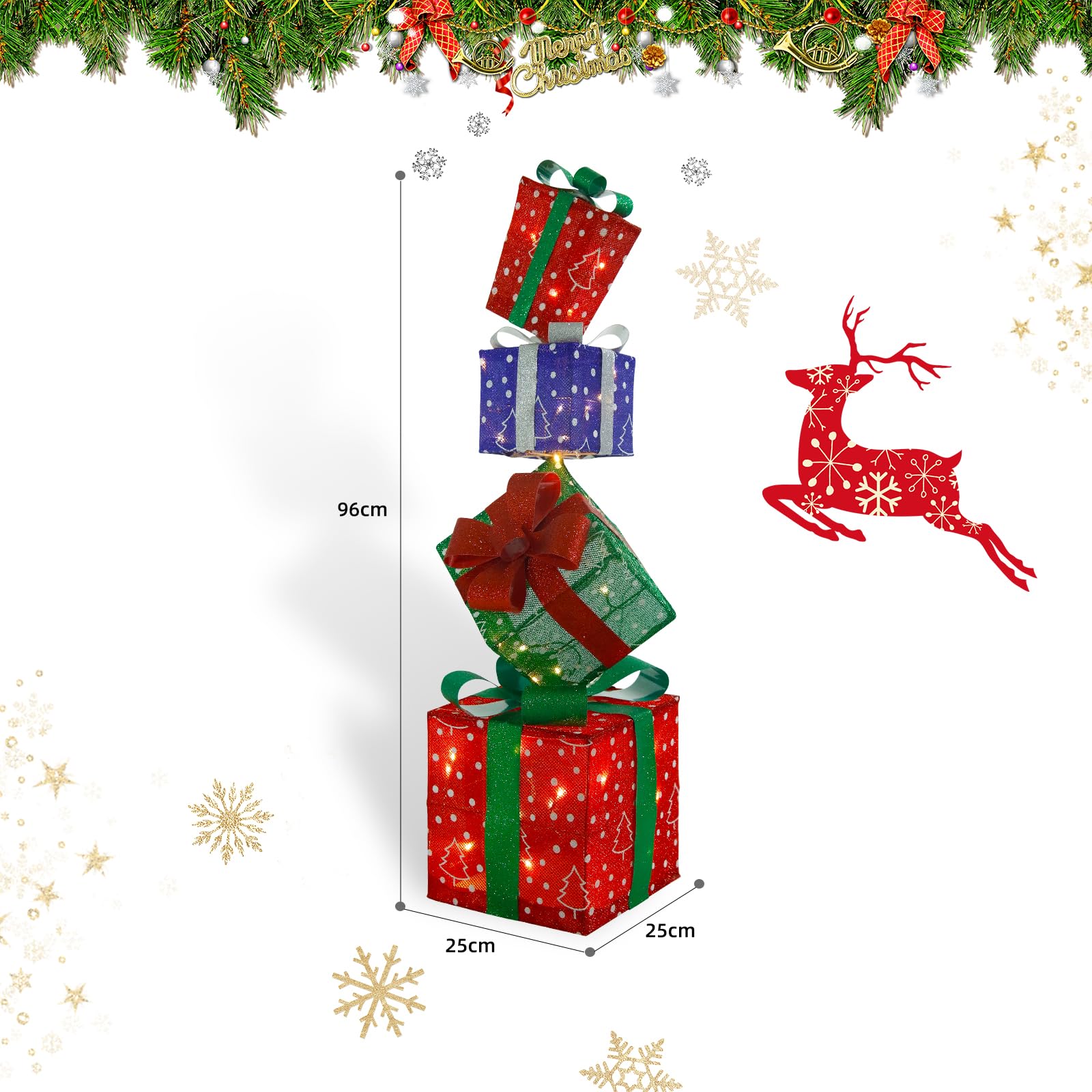 CCLIFE DIY Tools boîte cadeau LED Noël lot de 4 couleur carré