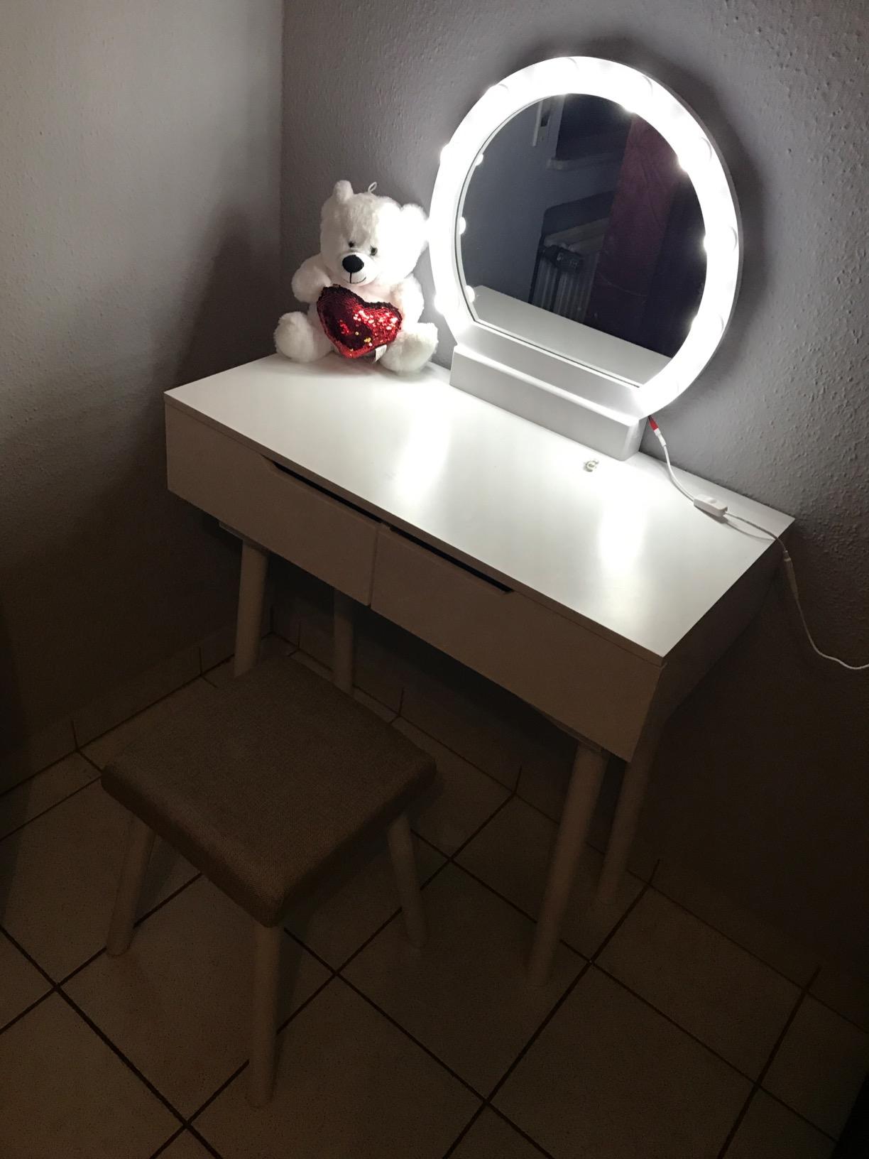CCLIFE coiffeuse miroir LED blanc tabouret 80x40cm