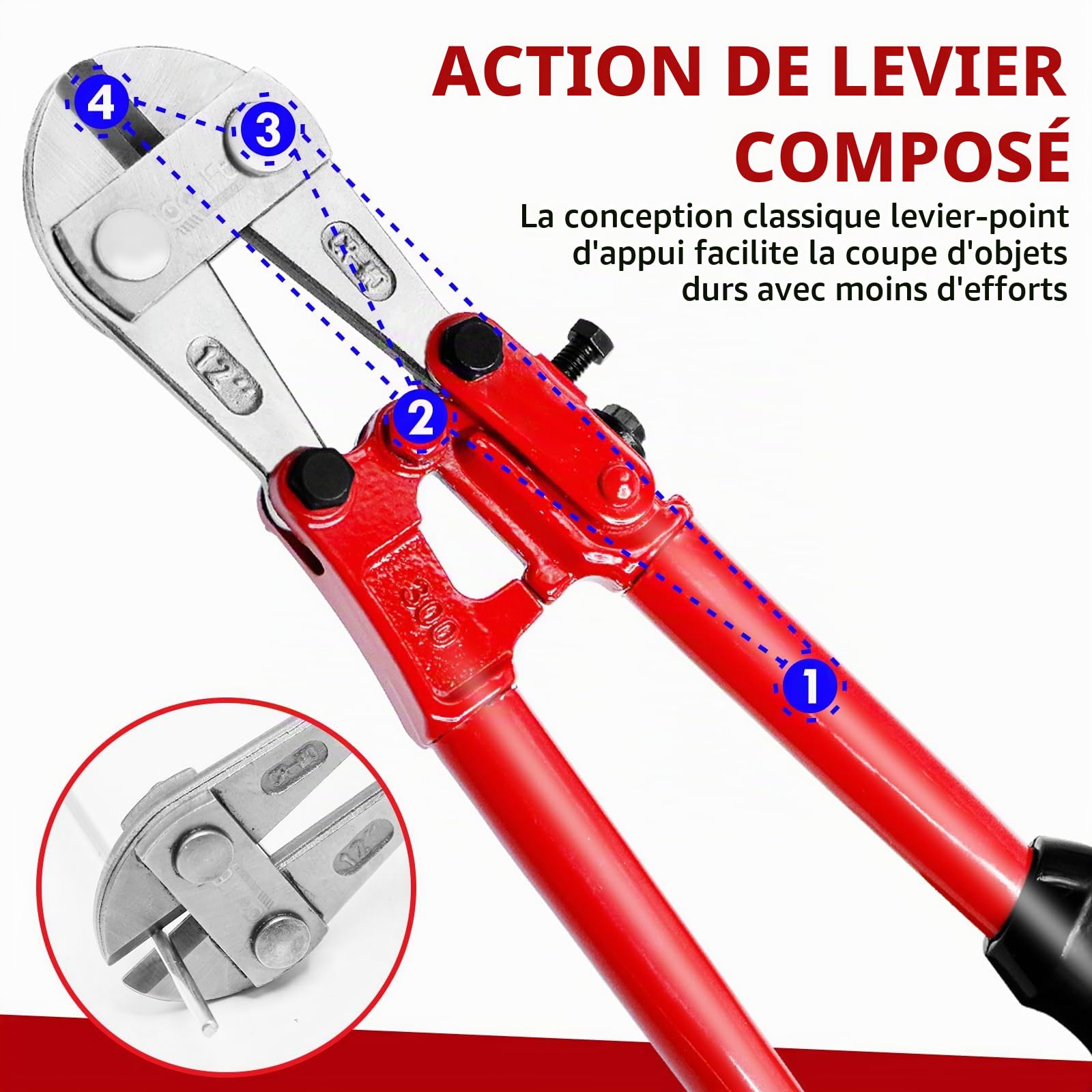 CCLife DIY Tools coupe-boulons 300 mm coupe 4 mm Cr-Mo