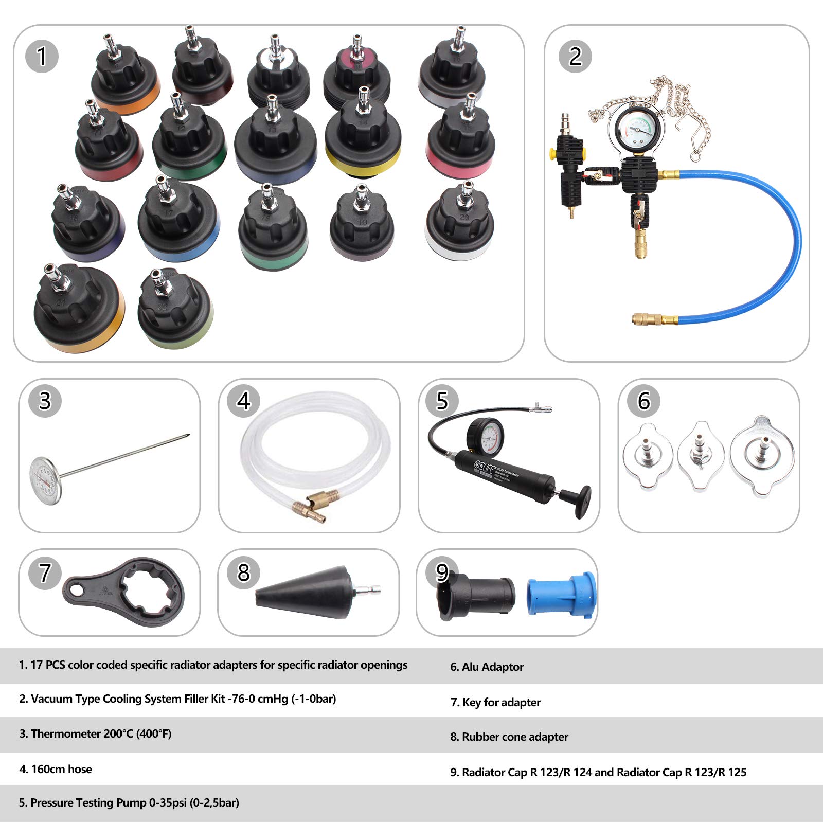 CCLIFE Test Tools testeur refroidissement 28 pièces bleu