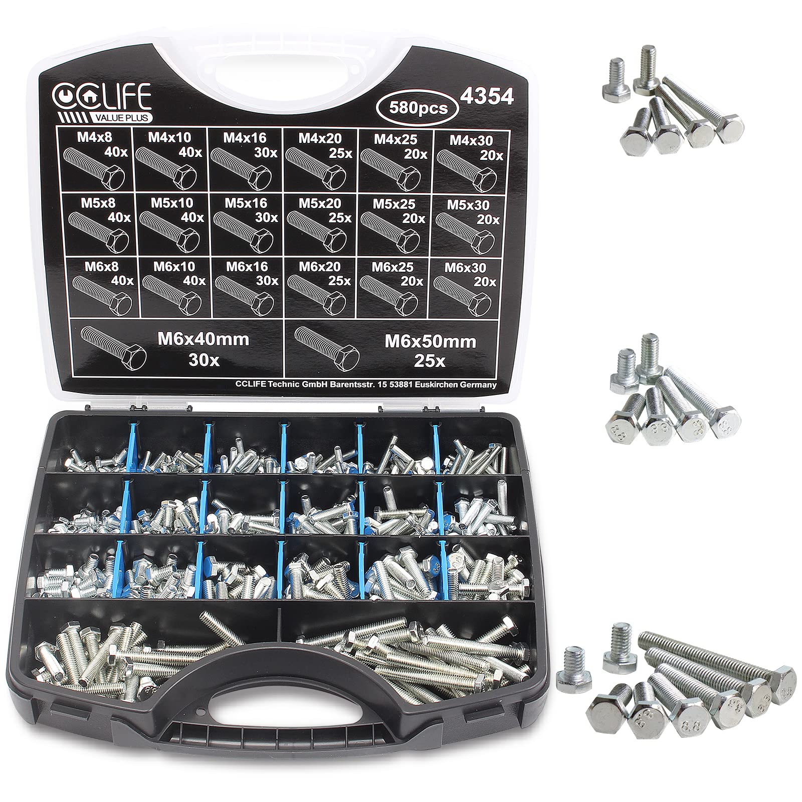 CCLIFE DIY Tools Coffret vis hexagonales 580 pièces M4-M6