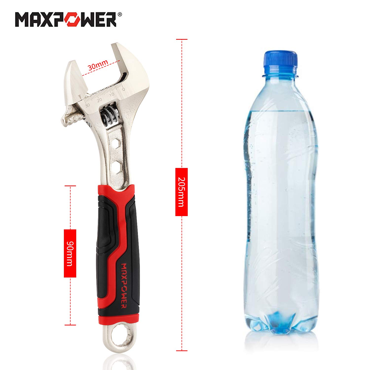 MaxPower Clé à molette 200mm 3-en-1 ouverture 30mm