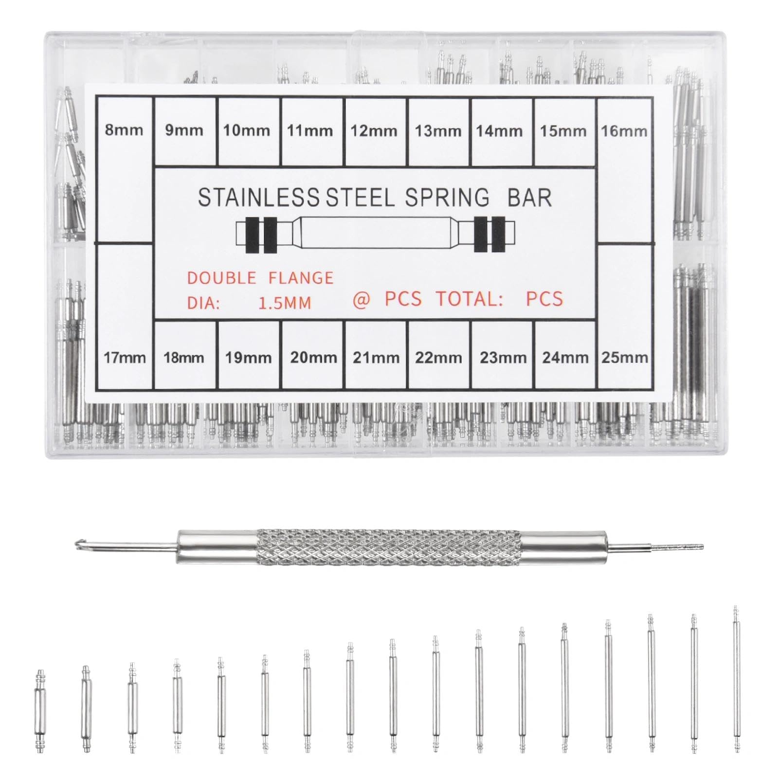 LEONTOOL Kit 360 goupilles montre 8-25 mm + outil inox