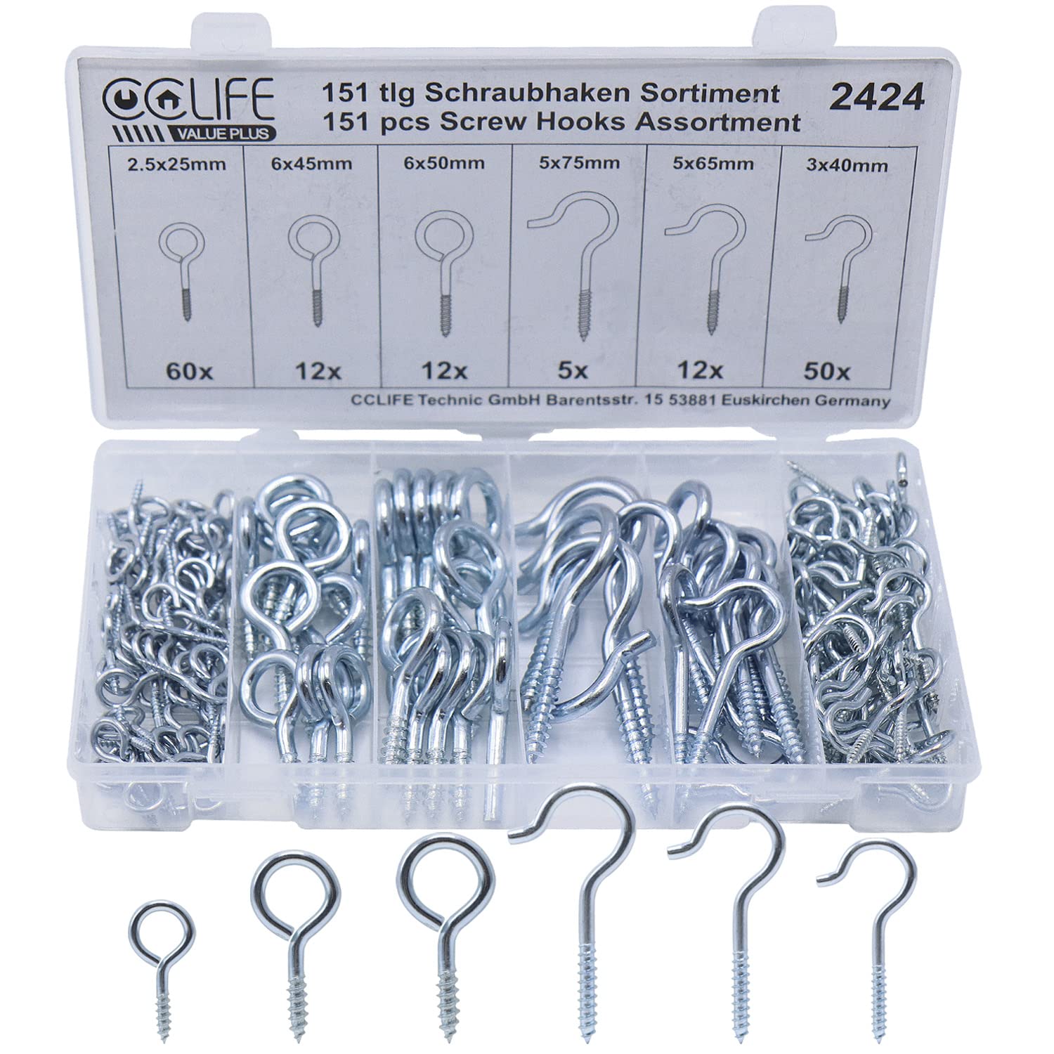 CCLife DIY Tools crochet à visser ouvert fermé 151 pcs boîte