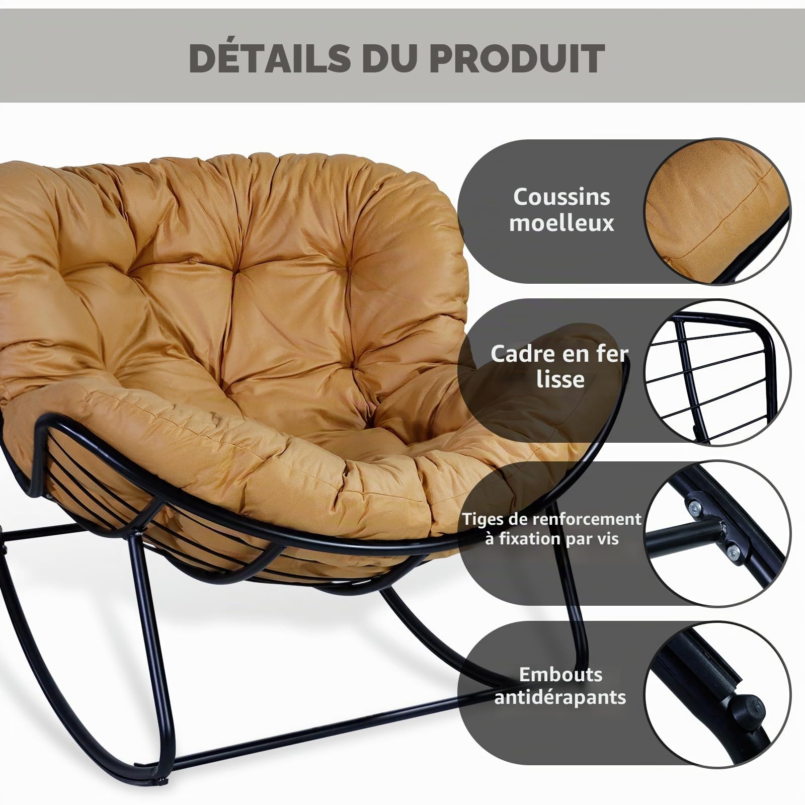 CCLIFE DIY Tools Fauteuil à bascule marron clair 150 kg