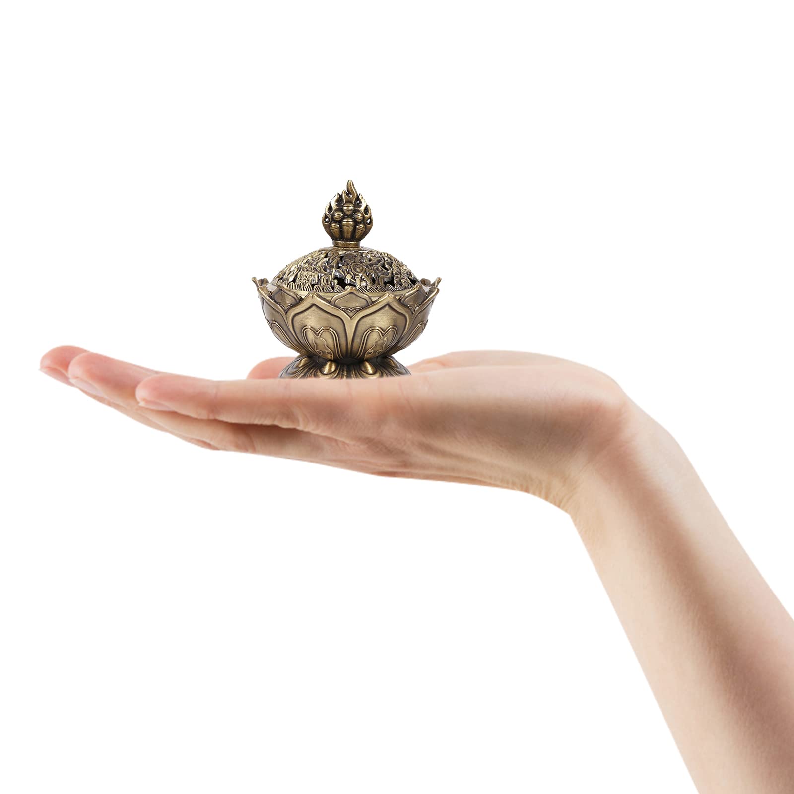 Jadeshay Articles Ménagers brûleur d'encens lotus bronze zinc