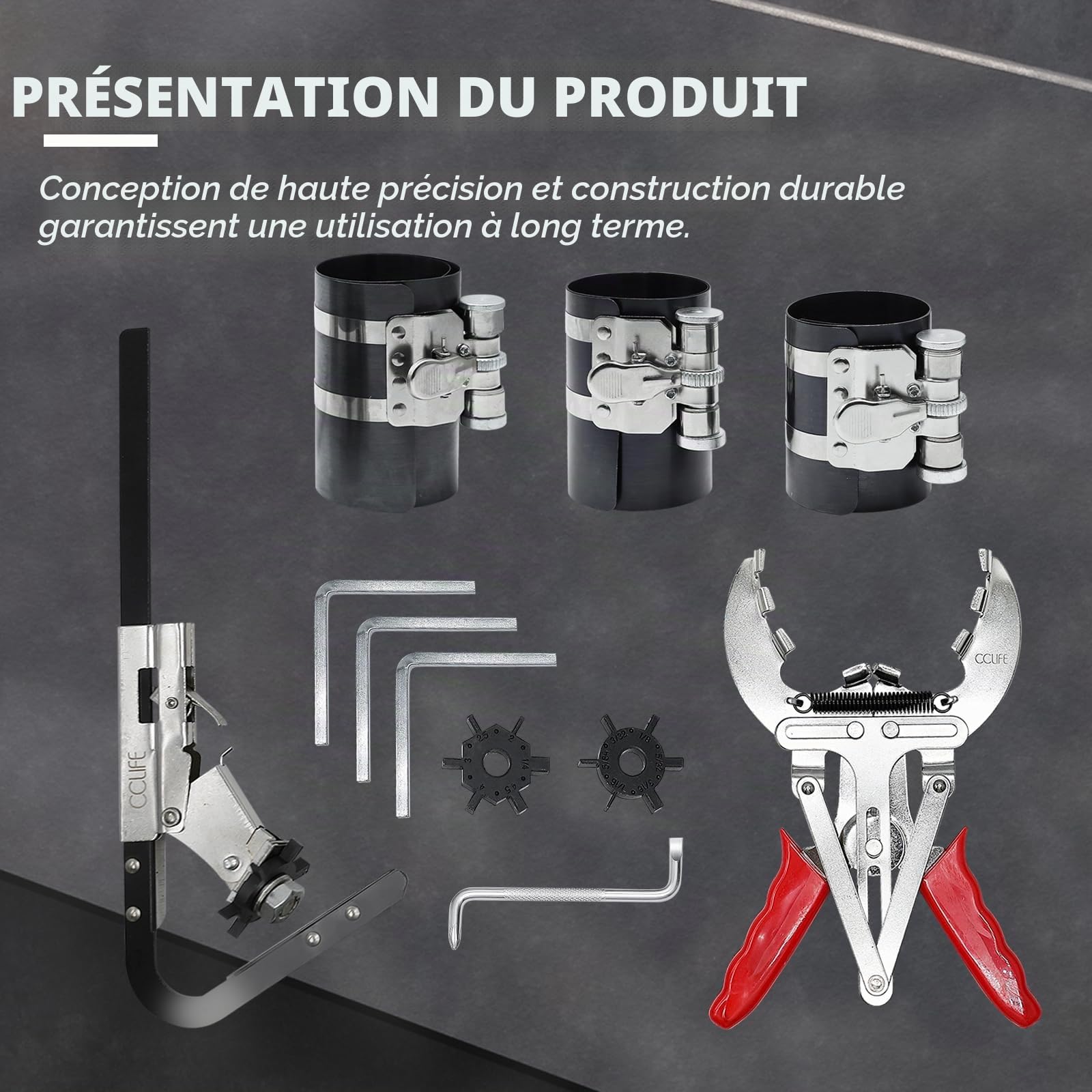 CCLIFE Spring Compressor kit segments piston 5 pièces