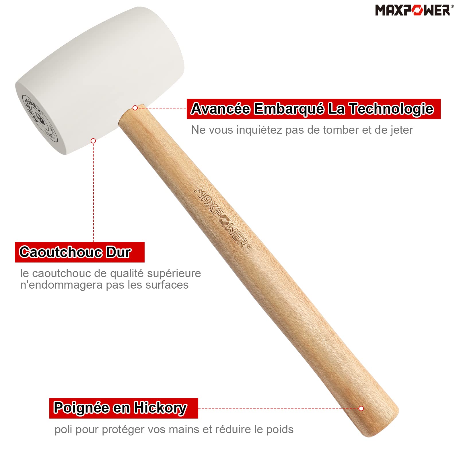 MaxPower Outils de frappe maillet blanc 355 mm 680 g