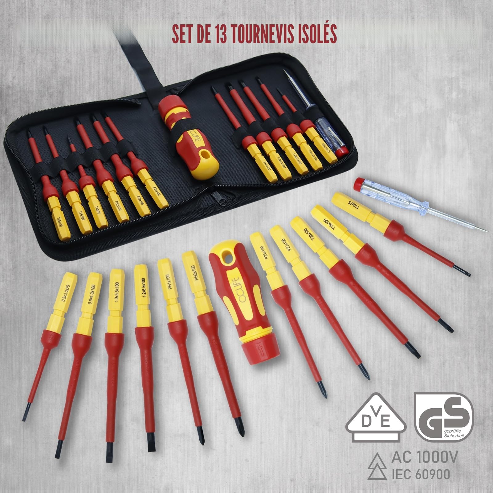 CCLife Screwdriver Sets jeu 13 tournevis isolés VDE 1000V